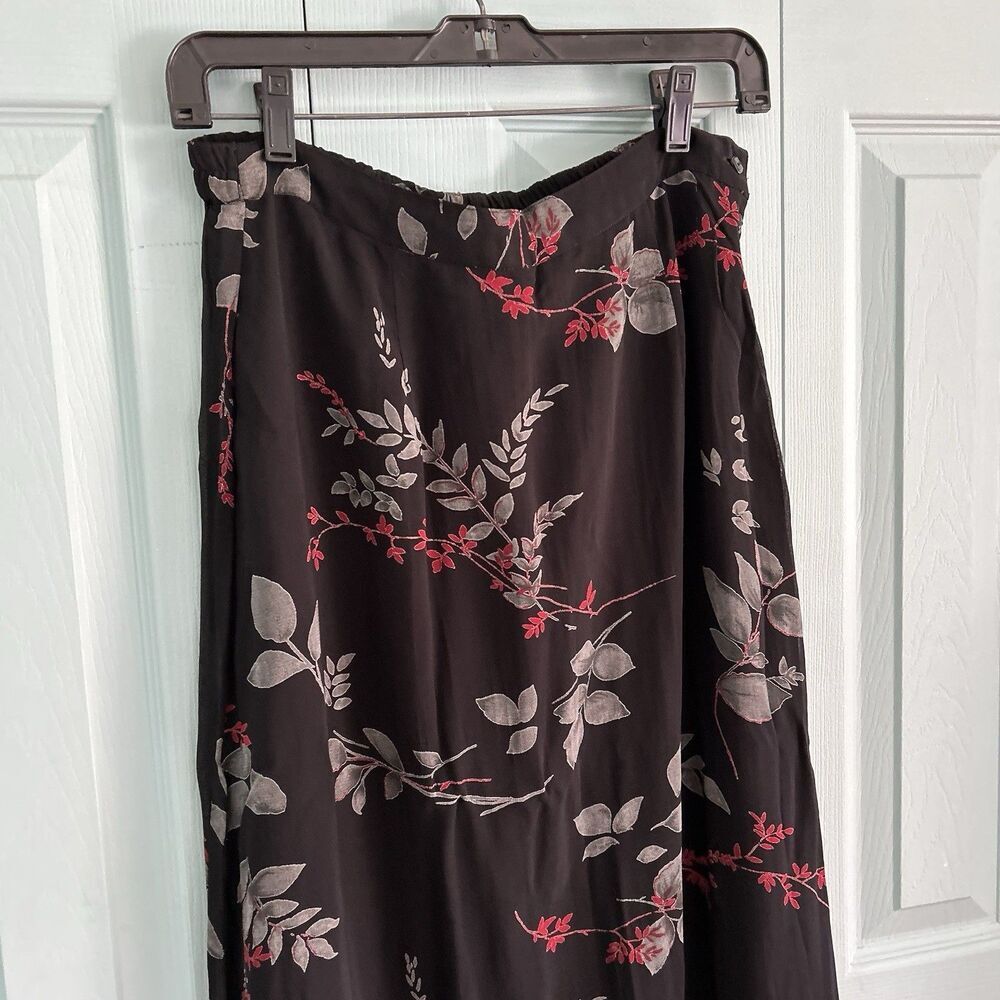 Putumayo Maxi Skirt Medium Dark Romantic Black Leaves Elastic Waist Grunge Fairy - Picture 2 of 13